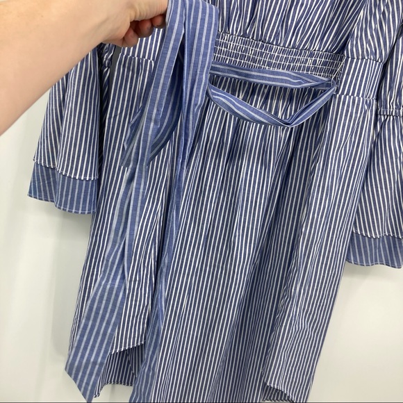 A New Day Pin Stripe Belted Waist Flare Sleeve Wrap Top Dress 1X NEW - Picture 7 of 10